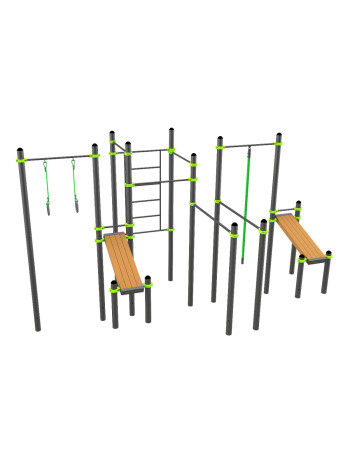 W361 Воркаут (3 турника, 2 скамьи для пресса, брусья, швед. стенка, кольца, канат) ZAVODSPORTA