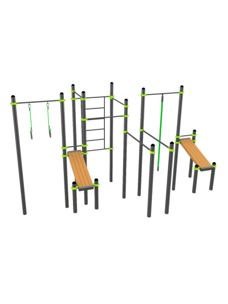 W361 Воркаут (3 турника, 2 скамьи для пресса, брусья, швед. стенка, кольца, канат) ZAVODSPORTA