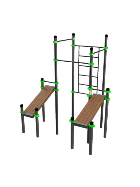 W221 Воркаут (3 турника, шведская стенка, 2 наклонные скамьи) ZAVODSPORTA