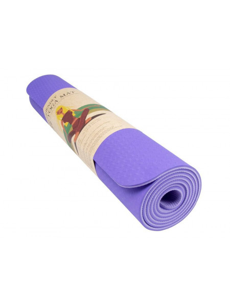 Коврик для йоги и фитнеса TPE 183*61*0.8 см, 2-слойный, сиреневый