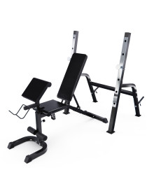 Скамья со стойками под штангу DFC GORILLA черная, с партой для бицепса