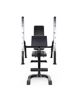 Скамья со стойками под штангу DFC GORILLA черная, с партой для бицепса