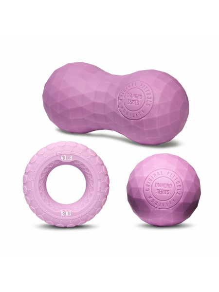 Набор из двух массажных мячей с кистевым эспандером пурпурный