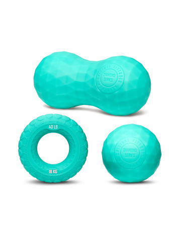 Набор из двух массажных мячей с кистевым эспандером бирюзовый
