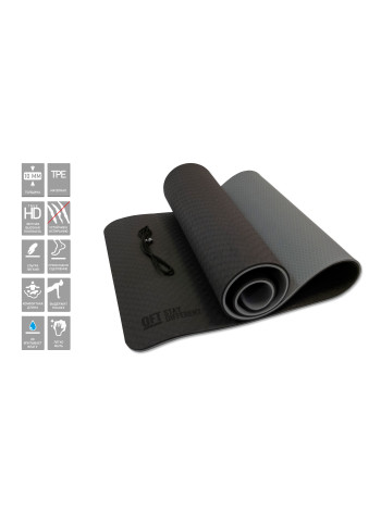 Коврик для йоги 10 мм двухслойный TPE черно-серый